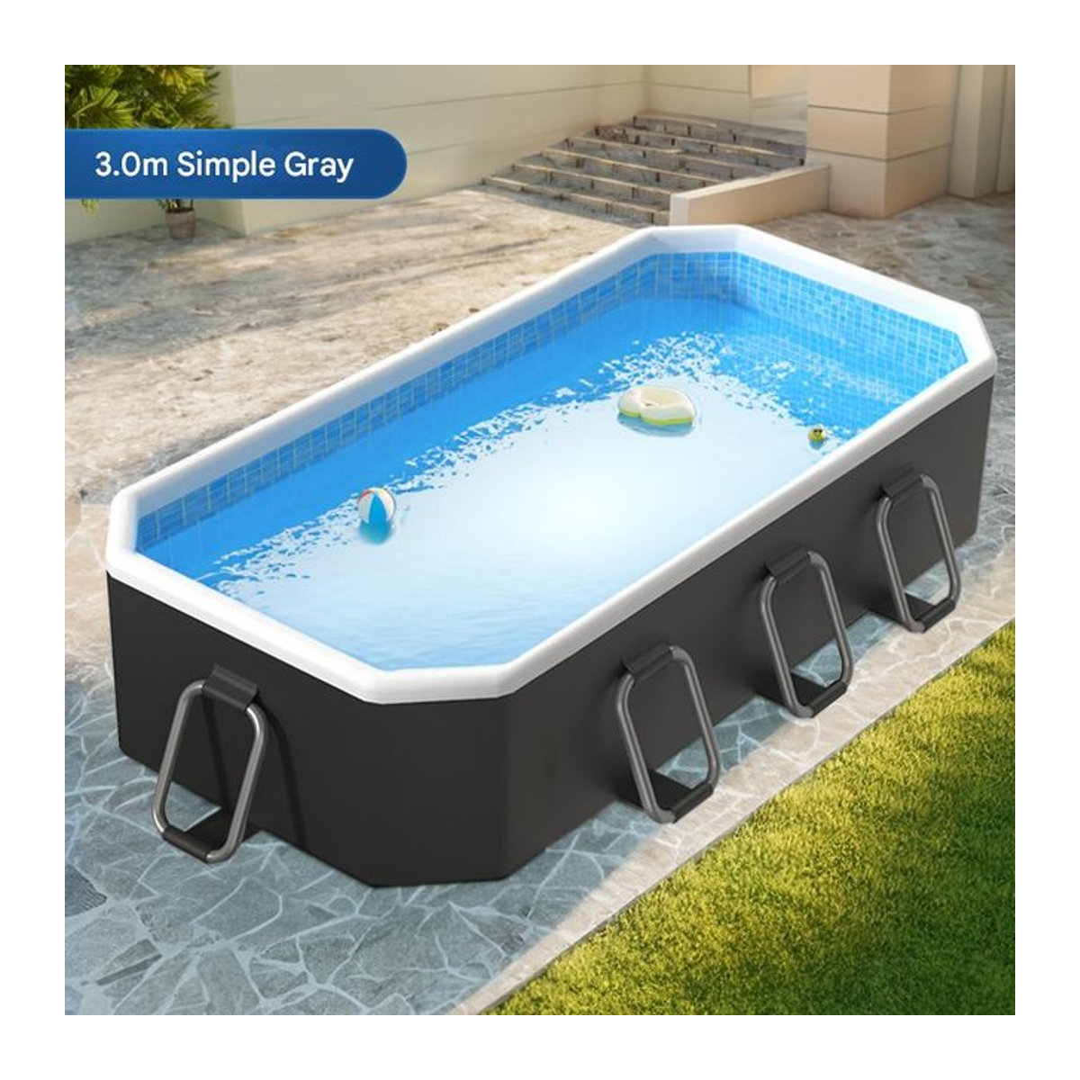 YYW Aufblasbares Schwimmbad mit Wasserrutsche für Kinder und Erwachsene, faltbares Familienspielbecken für den Außenbereich, Grau - Bild 1