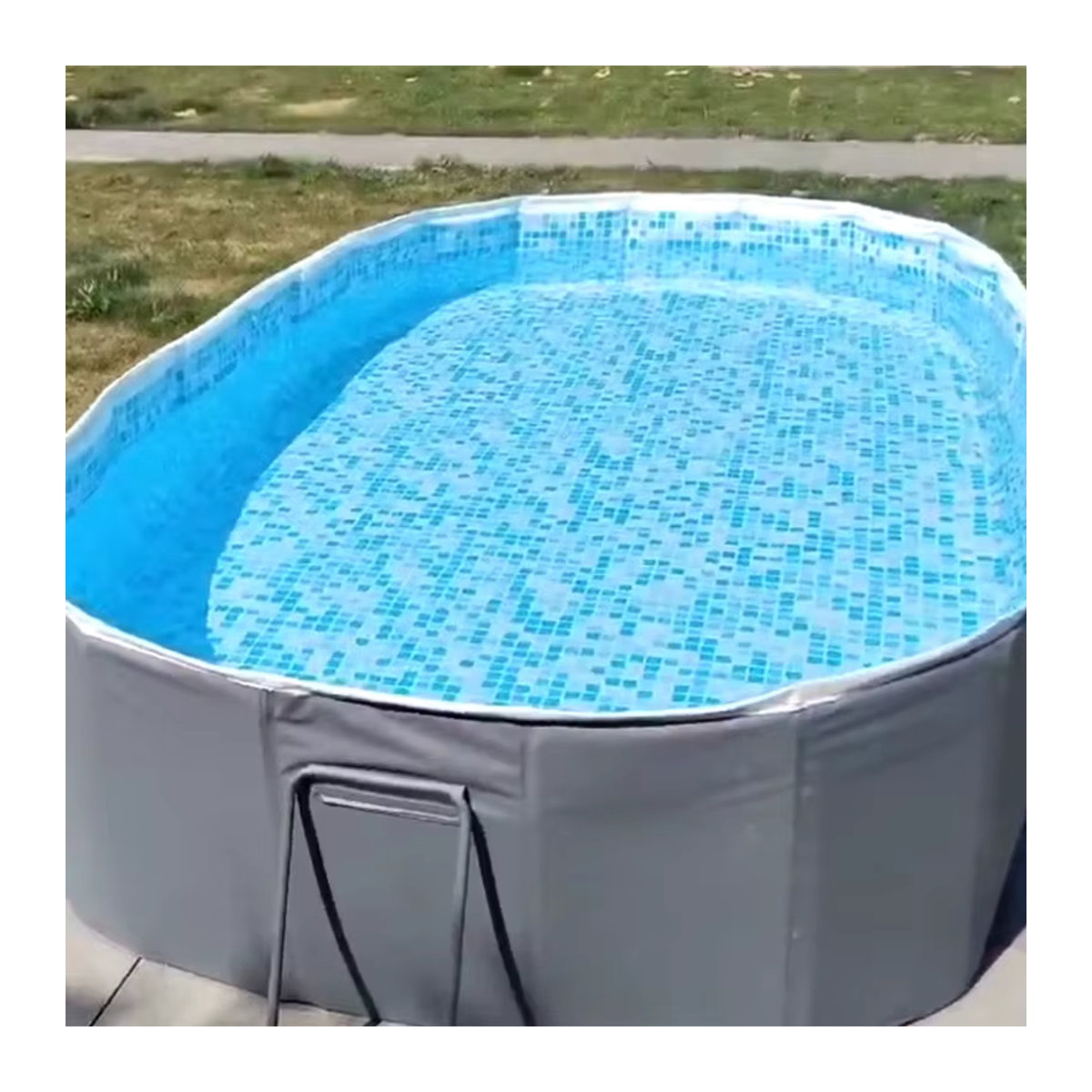 YYW Aufblasbares Schwimmbad mit Wasserrutsche für Kinder und Erwachsene, faltbares Familienspielbecken für den Außenbereich, Grau - Bild 2