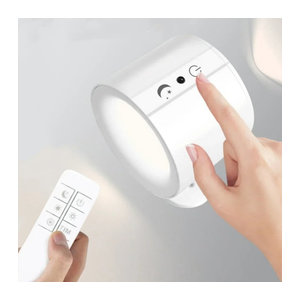 YzzYzz LED-Wandleuchte Weiß mit doppeltem Kopf, wiederaufladbar und 360 Grad rotierbar, minimalistischer kabelloser Strahler mit Fernbedienung für dein Schlafzimmer