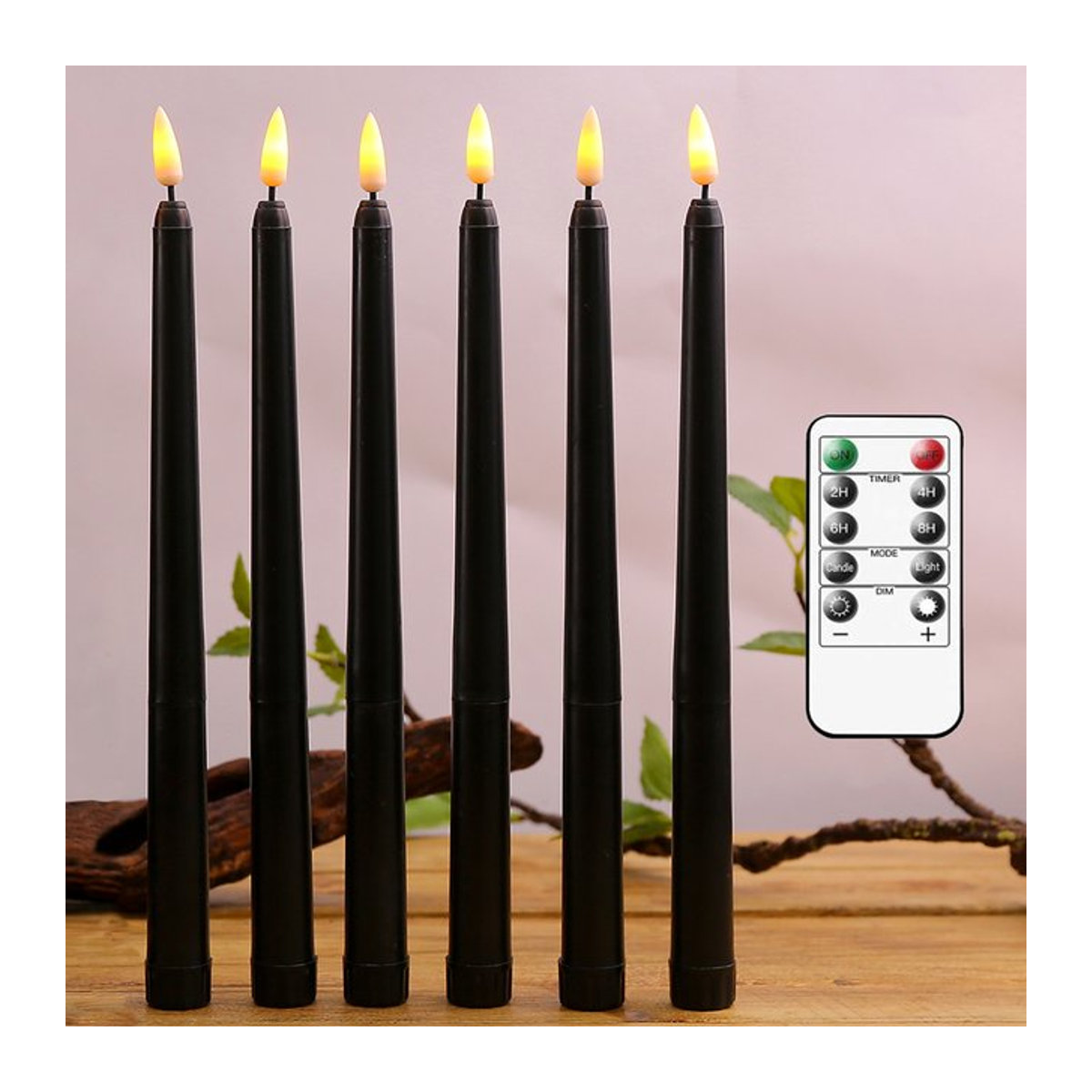 Zabicat Halloween LED Spitzkerzen Schwarz mit Fernbedienung, flammenlose elektrische Stabkerzen aus Kunststoff, Höhe: 28 cm - Bild 1