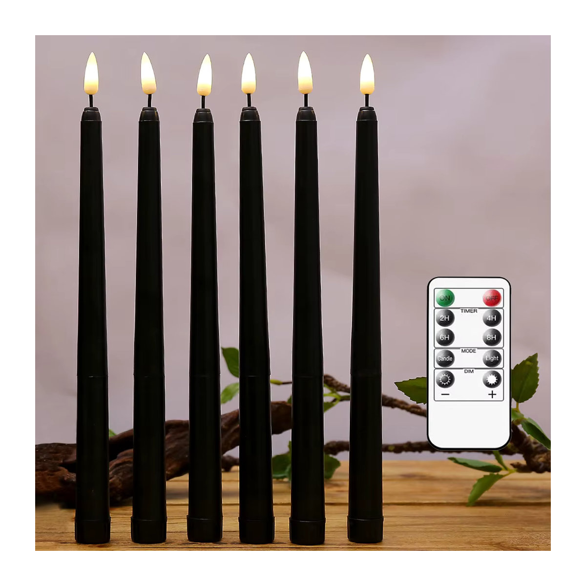 Zabicat Halloween LED Spitzkerzen Schwarz mit Fernbedienung, flammenlose elektrische Stabkerzen aus Kunststoff, Höhe: 28 cm - Bild 2
