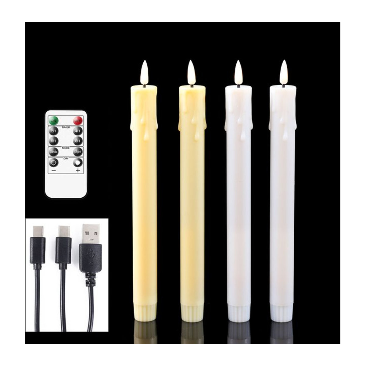 Zabicat LED Stabkerzen mit Fernbedienung, flammenlose dekorative Kerzen in Weiß, USB-aufladbar, Höhe: 25,4 cm - Bild 1