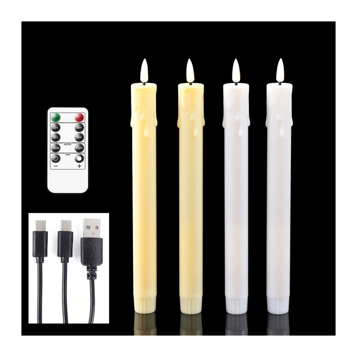 Zabicat LED Stabkerzen mit Fernbedienung, flammenlose dekorative Kerzen in Weiß, USB-aufladbar, Höhe: 25,4 cm - Bild 6