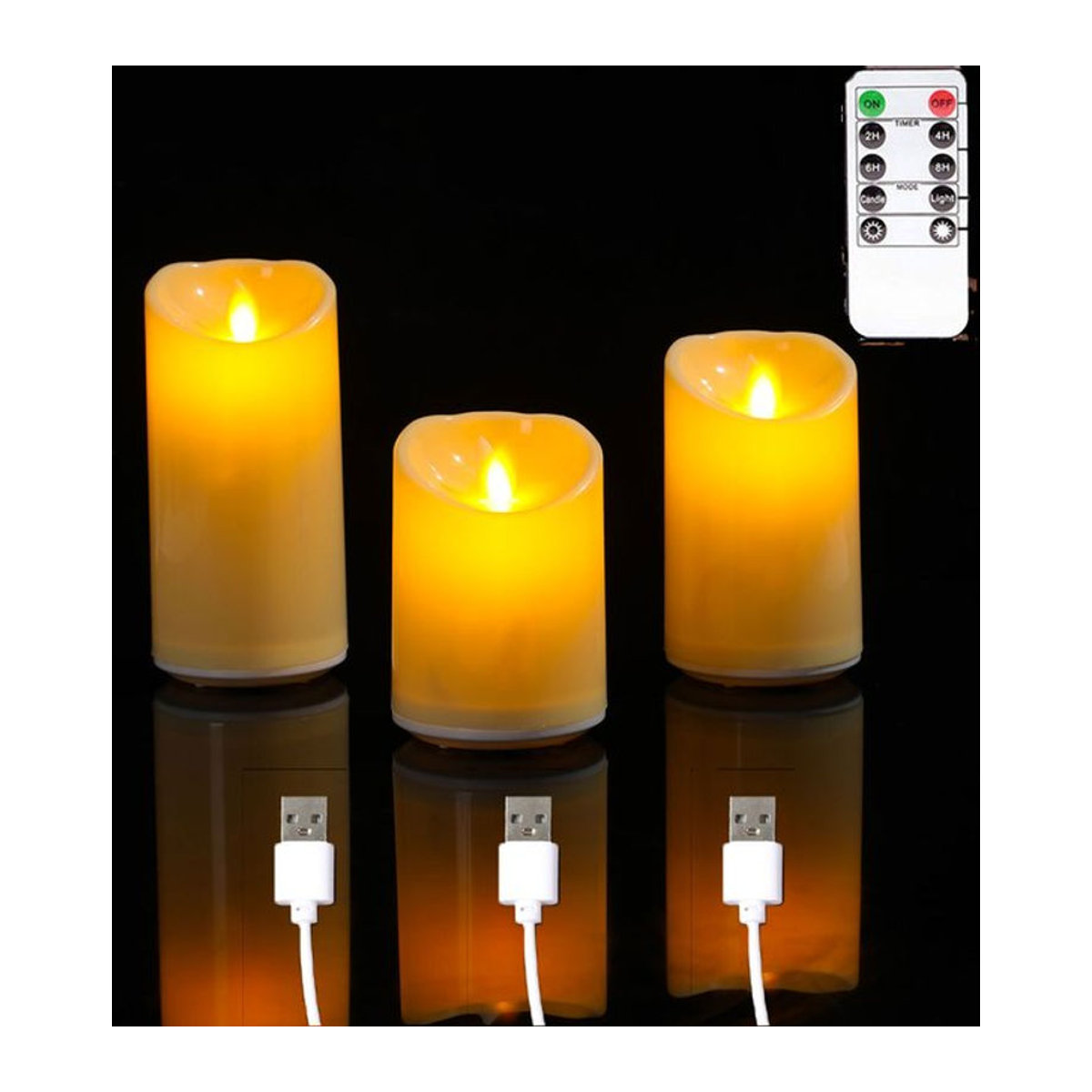 Zabicat LED-Stumpenkerzen mit Fernbedienung und Flackereffekt, USB-aufladbare elektrische Kerzen in Weiß, Höhe: 10 cm, 12,5 cm oder 15 cm - Bild 1