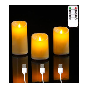 Zabicat LED-Stumpenkerzen mit Fernbedienung und Flackereffekt, USB-aufladbare elektrische Kerzen in Weiß, Höhe: 10 cm, 12,5 cm oder 15 cm