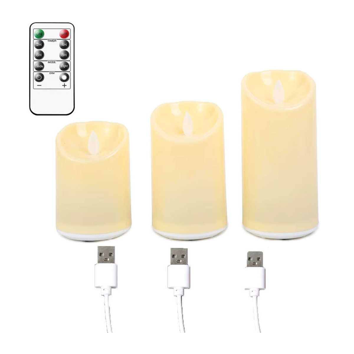 Zabicat LED-Stumpenkerzen mit Fernbedienung und Flackereffekt, USB-aufladbare elektrische Kerzen in Weiß, Höhe: 10 cm, 12,5 cm oder 15 cm - Bild 4