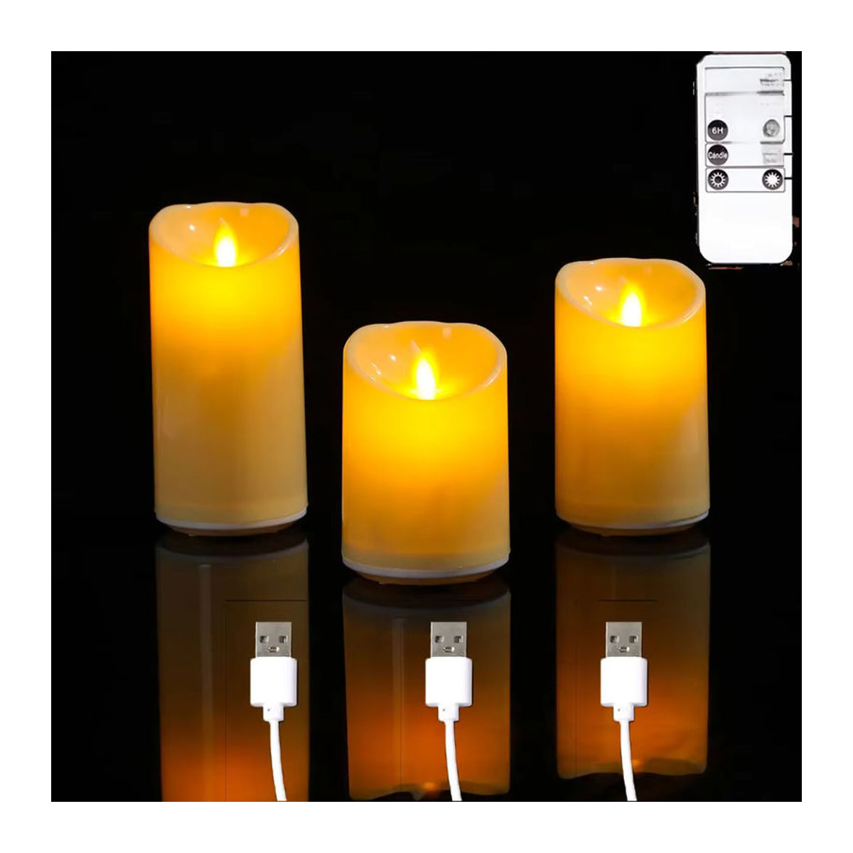Zabicat LED-Stumpenkerzen mit Fernbedienung und Flackereffekt, USB-aufladbare elektrische Kerzen in Weiß, Höhe: 10 cm, 12,5 cm oder 15 cm - Bild 6