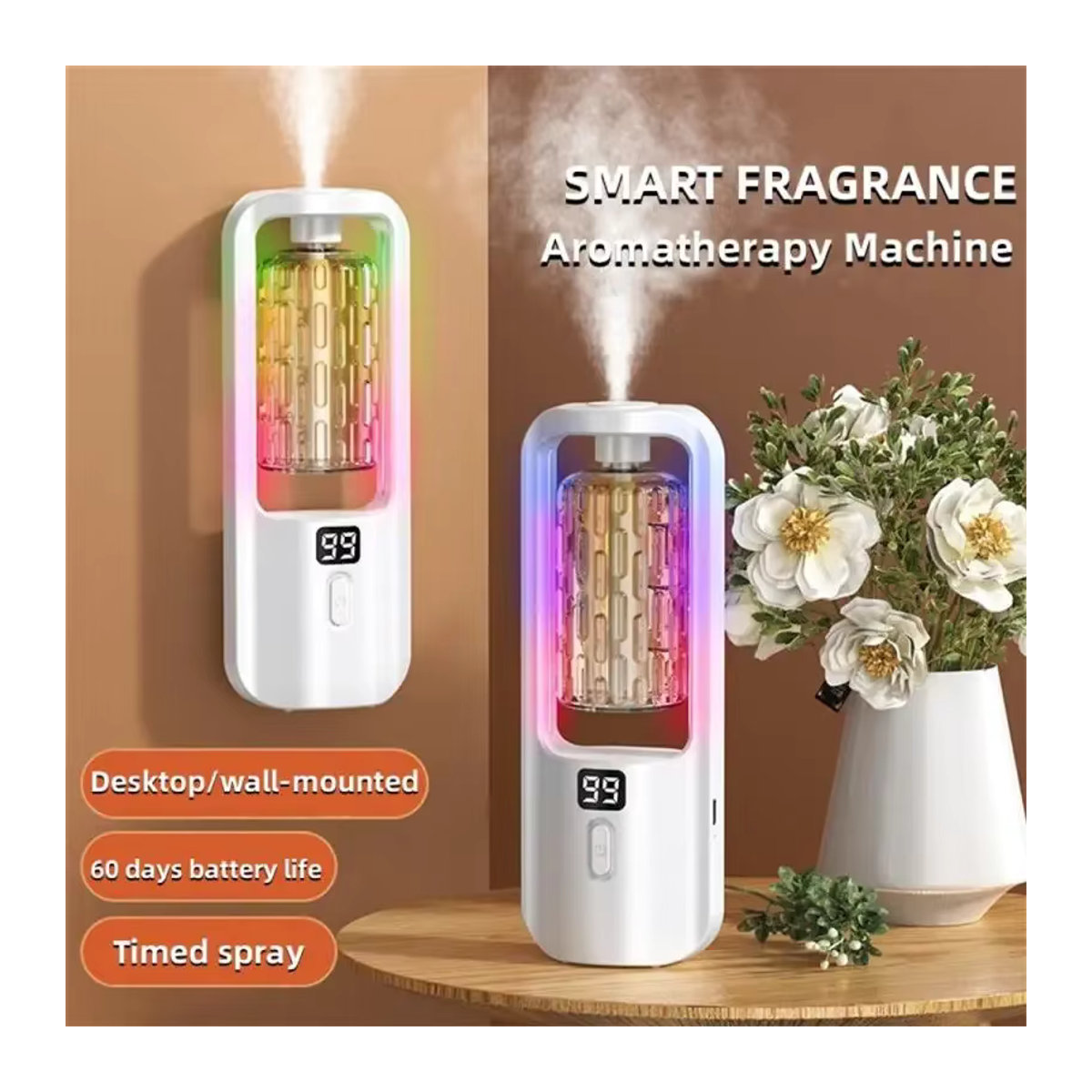 ZAOXI Aroma Diffusor und Luftbefeuchter in Weiß, Wandmontierter elektrischer Diffuser für Aromatherapie mit ätherischen Ölen, Geometrisches Design für Schlafzimmer und Badezimmer - Bild 3