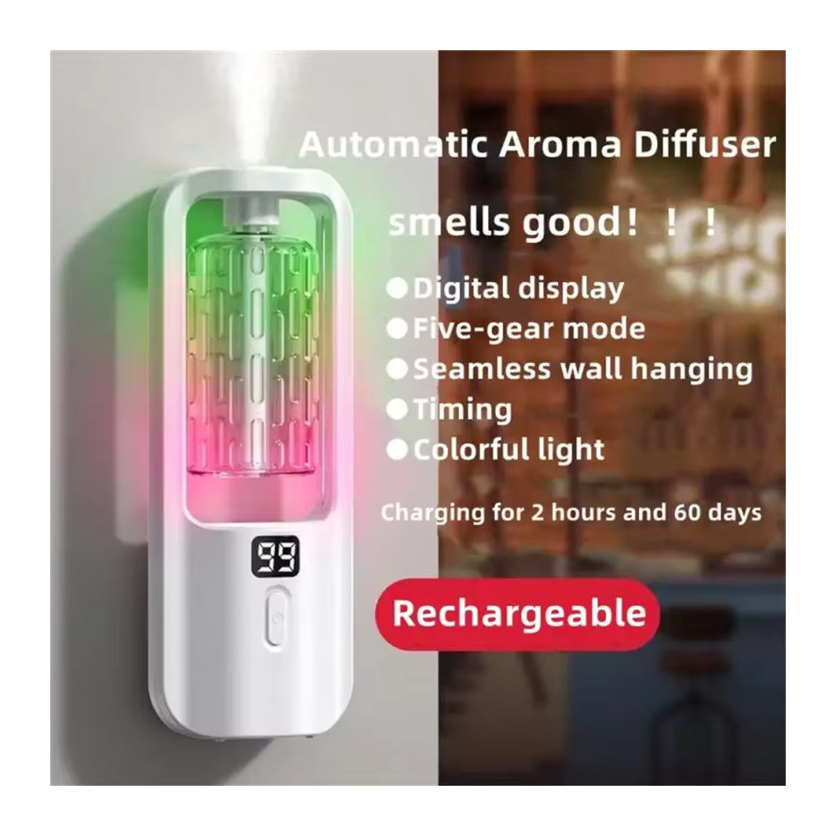 ZAOXI Aroma Diffusor und Luftbefeuchter in Weiß, Wandmontierter elektrischer Diffuser für Aromatherapie mit ätherischen Ölen, Geometrisches Design für Schlafzimmer und Badezimmer - Bild 4