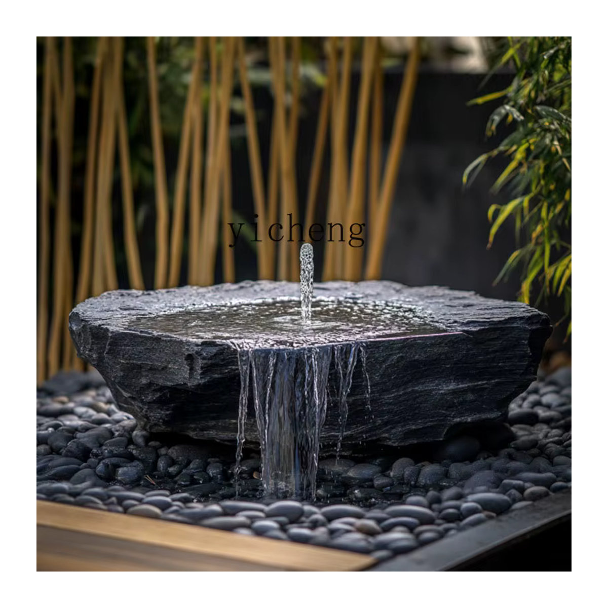 ZC Naturstein Wasserfall Steinbecken in Schwarz für Innenhof und Außenbereich - Bild 1