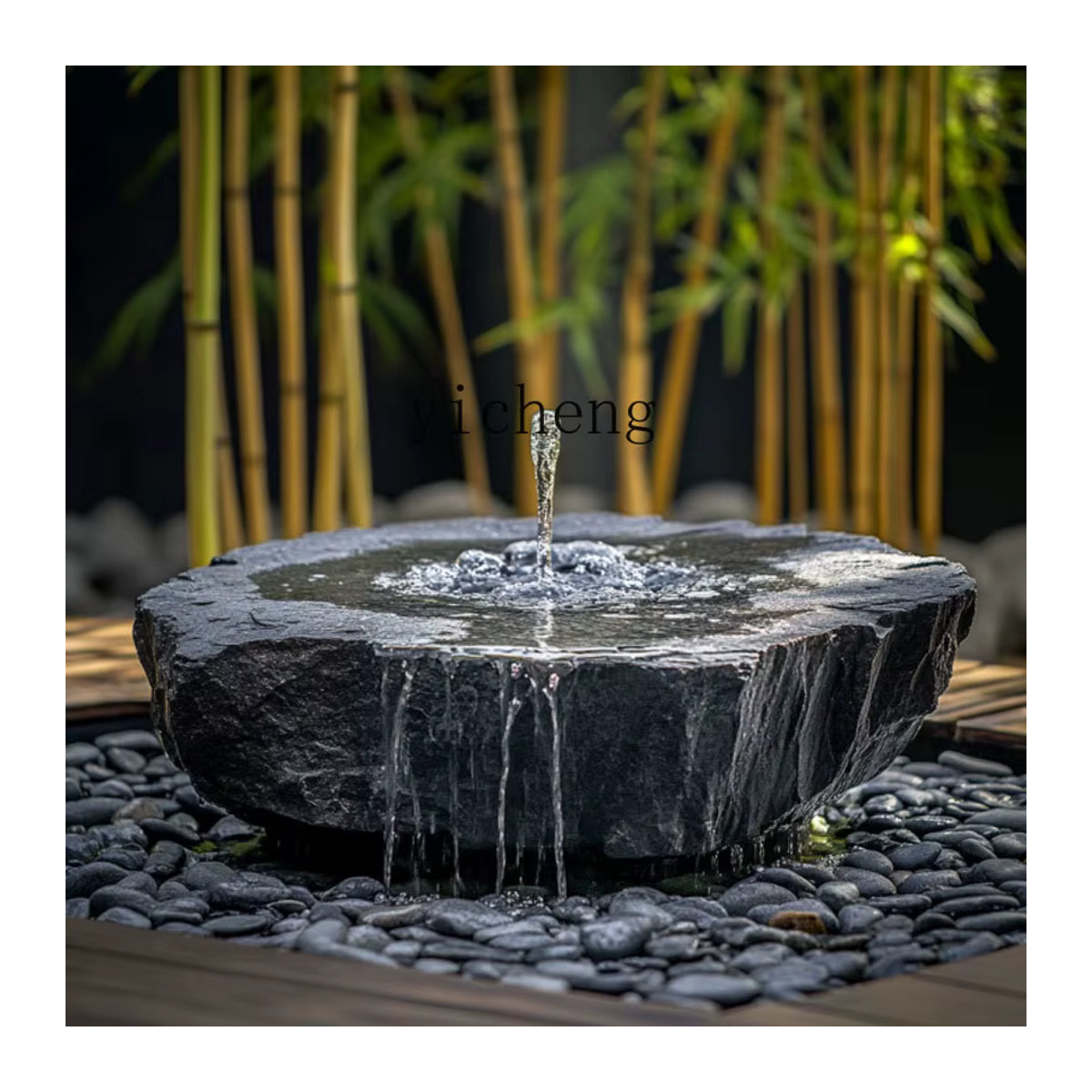 ZC Naturstein Wasserfall Steinbecken in Schwarz für Innenhof und Außenbereich - Bild 2