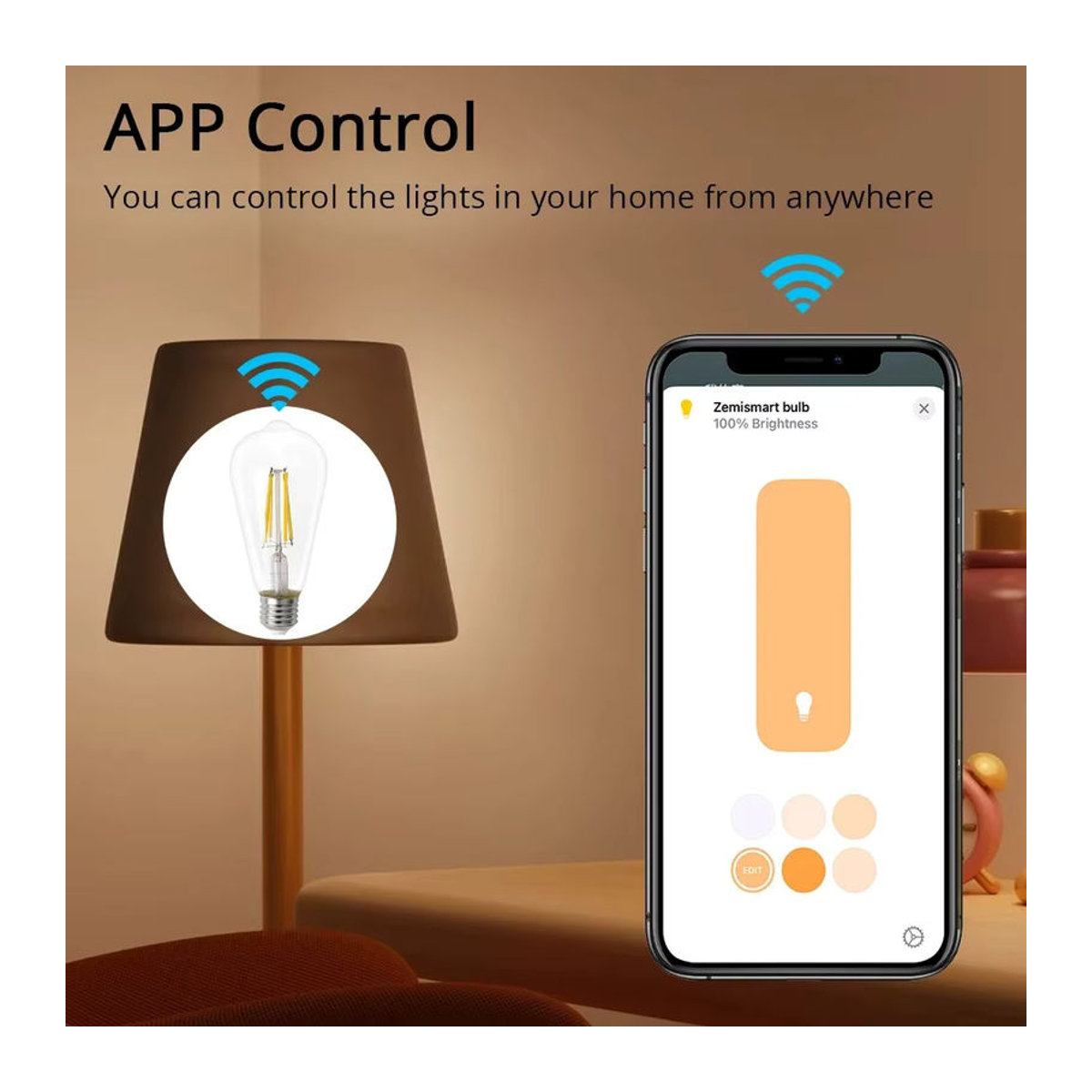 Zemismart Matter WiFi Smart LED Filament Glühbirne E27 7W Dimmbar Retro Design kompatibel mit HomeKit, SmartThings, Alexa und Google Home - Bild 2