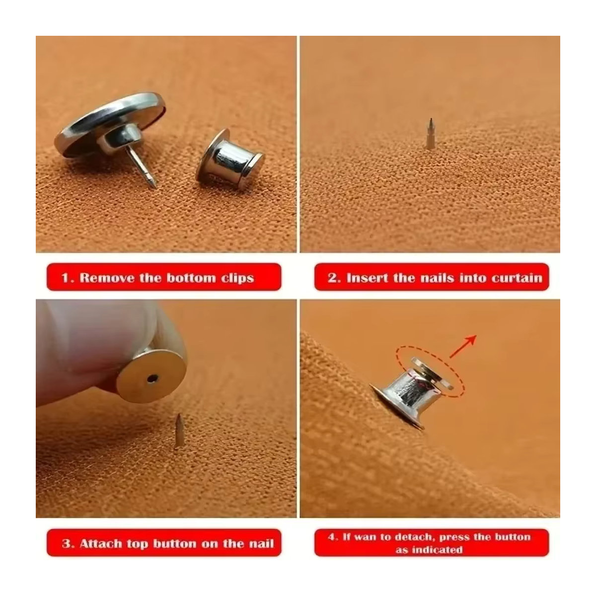 ZEXEF Magnetische Vorhang-Magnetbinder mit Rückennägeln in Silber für Schlafzimmer und Büro - Bild 5