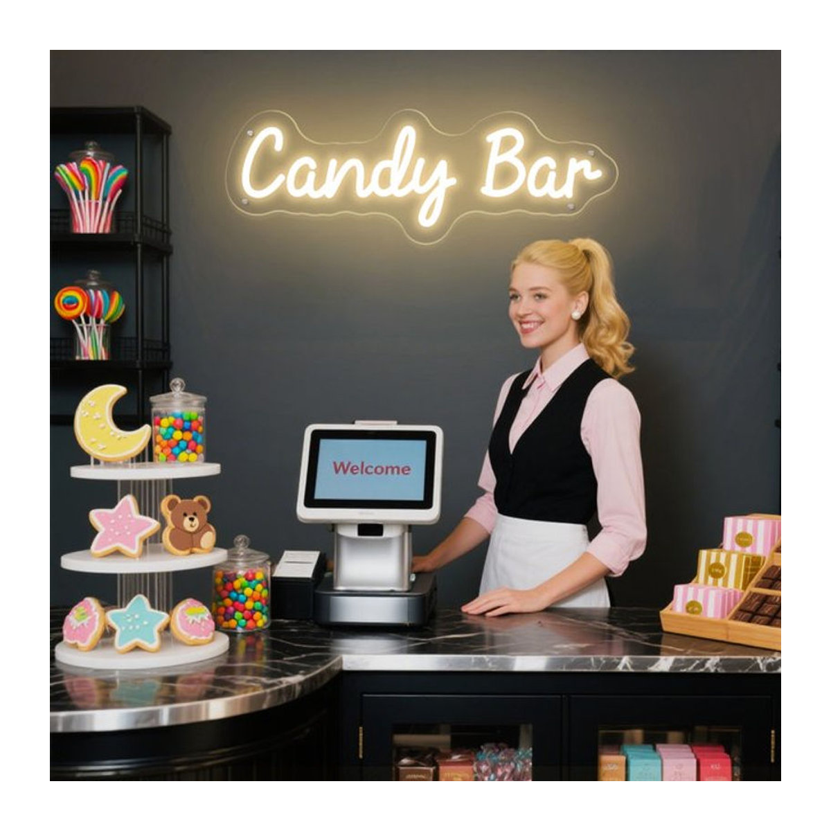 ZHAOPAILAO NEON Candy Bar LED Wandlampe in Weiß für Dessert Shop und Home Decor - Bild 1