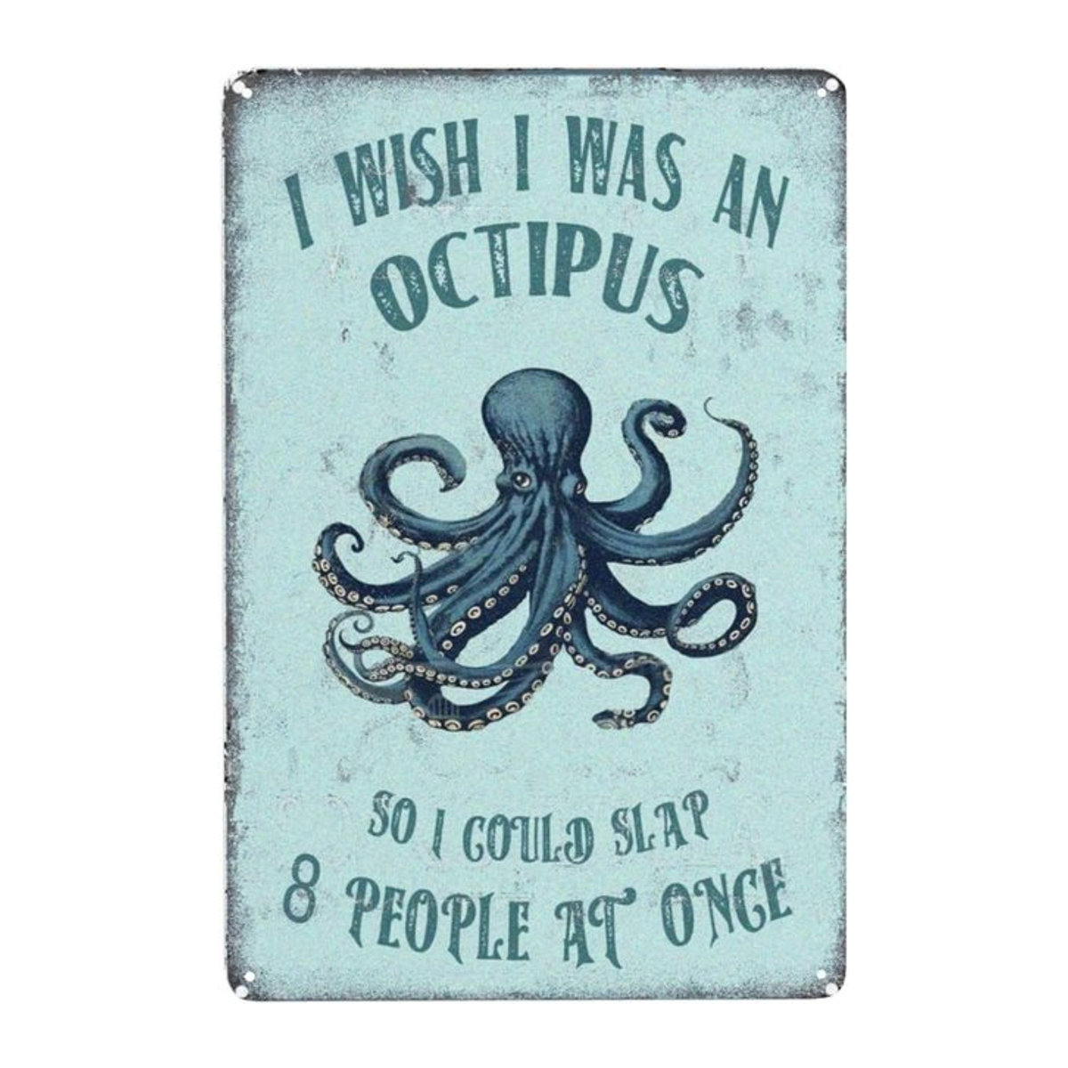 ZHIQUN Oktopus Humor Blechschild Blau Metall Wandkunst im Hochformat für Strandthema und Badezimmer - Bild 1