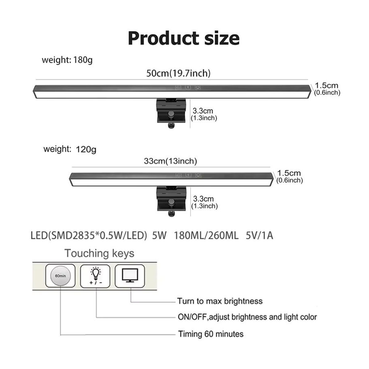 ZHIYU 2er-Set LED Monitor Lichtleiste zur Augenpflege in Schwarz, USB-betrieben mit stufenlosem Dimmen, Breite: 33 cm - Bild 6