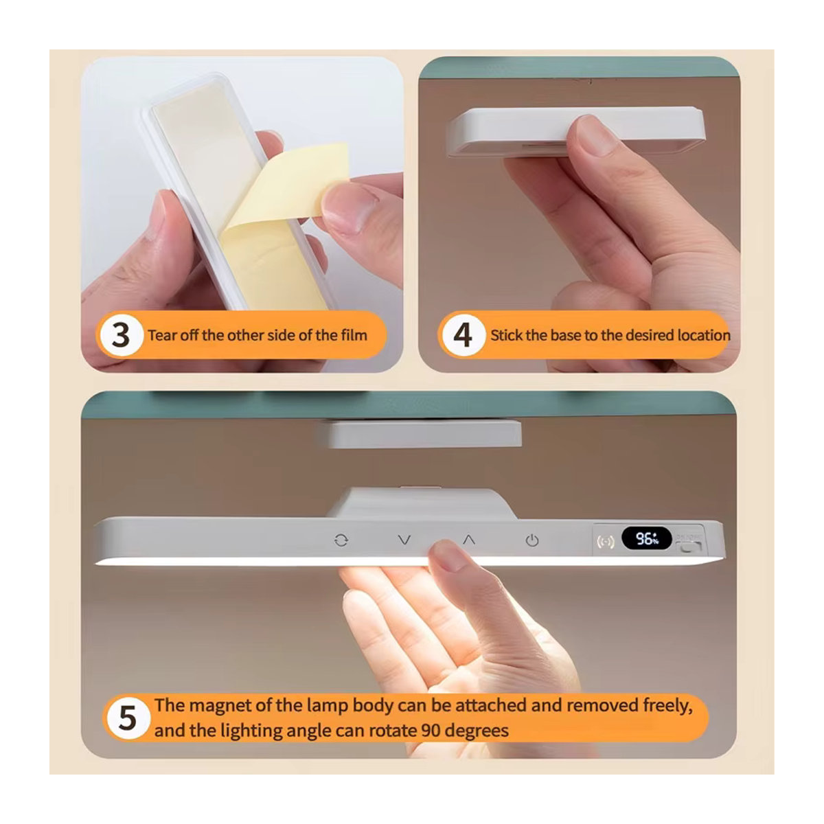 ZHIYU LED Touch-Tischlampe in Weiß mit magnetischer Befestigung und wiederaufladbarem Akku für Schreibtisch, Schrank oder Nachttisch - Bild 3