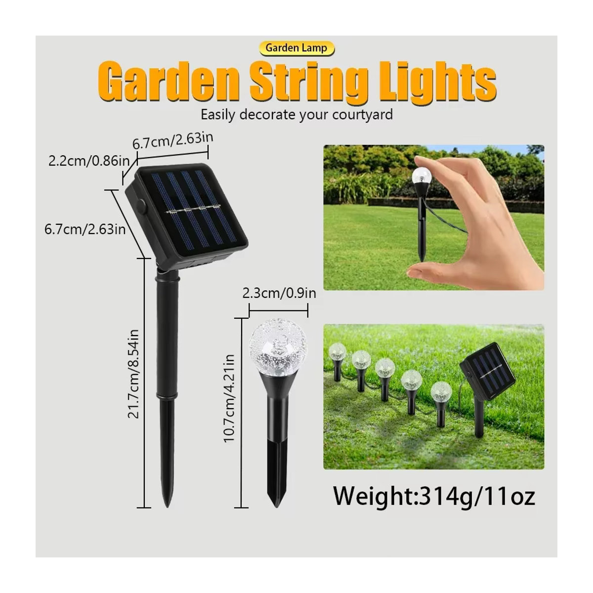 ZHIYU Solar-LED-Lichterkette mit 20 LEDs für den Außenbereich in Schwarz - Bild 5