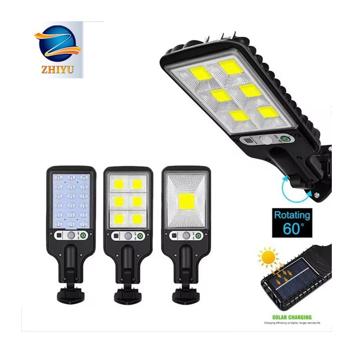 ZHIYU Solar LED Wandleuchte 616 mit 72 COB LEDs, Schwarz, Drahtlose Außenlampe mit PIR Bewegungssensor und 3 Modi für Garten und Hof - Bild 1