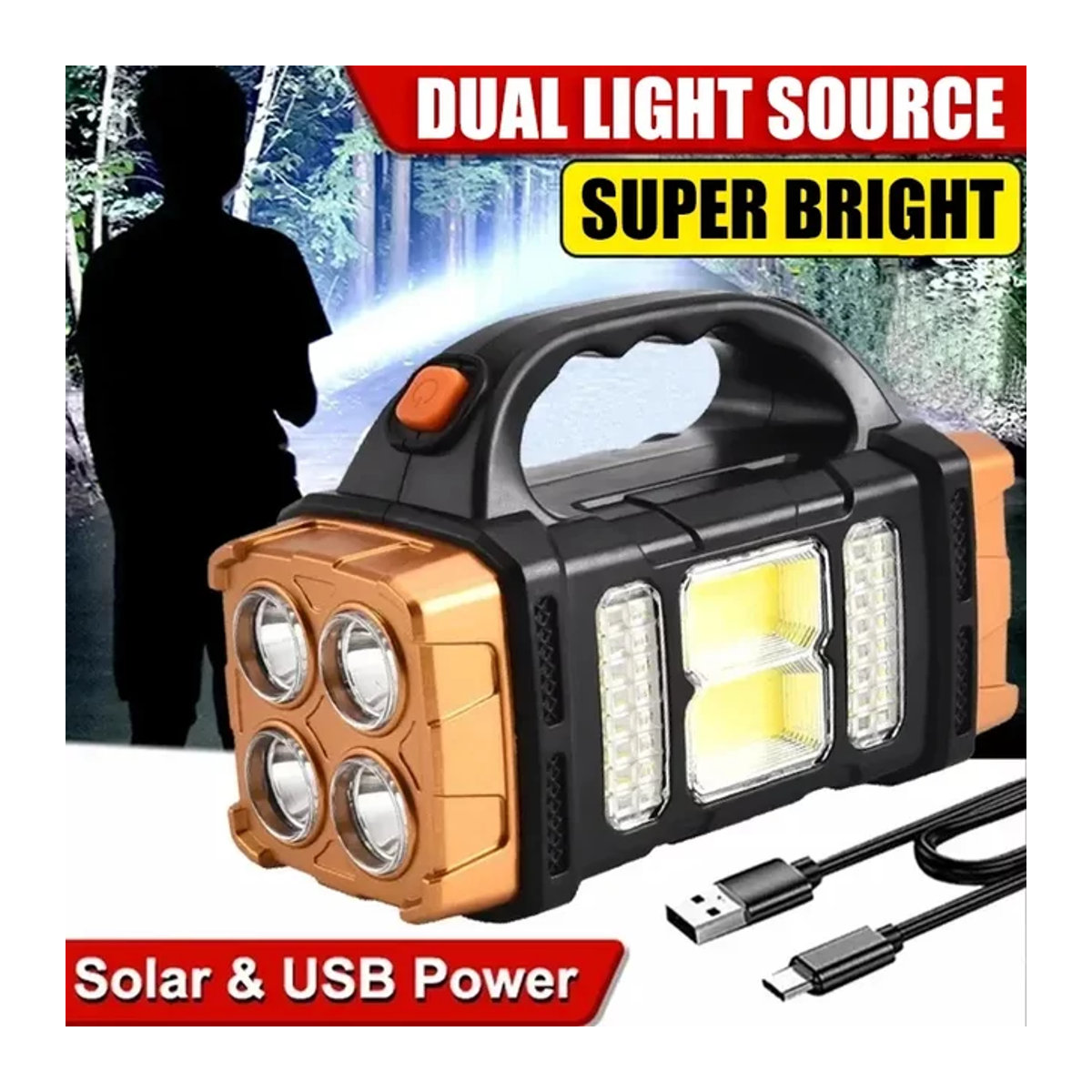 ZHIYU Tragbare Solar-LED-Taschenlampe mit COB-Arbeitslicht und USB-Aufladung für Camping und Outdoor - Bild 1