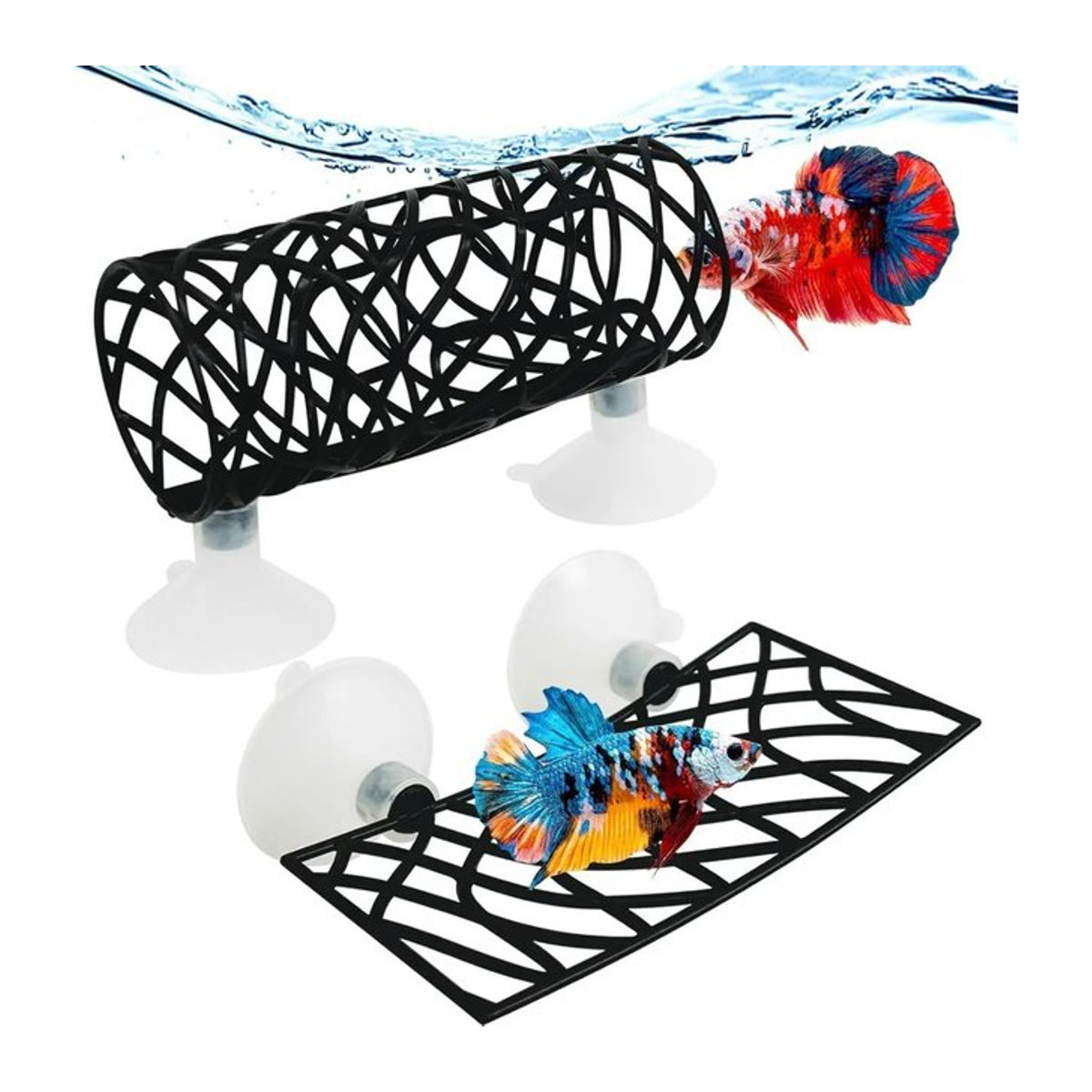 ZHUOJI Betta-Fischversteck mit Hängematte und Hohltunnel in Schwarz für dein Aquarium - Bild 1