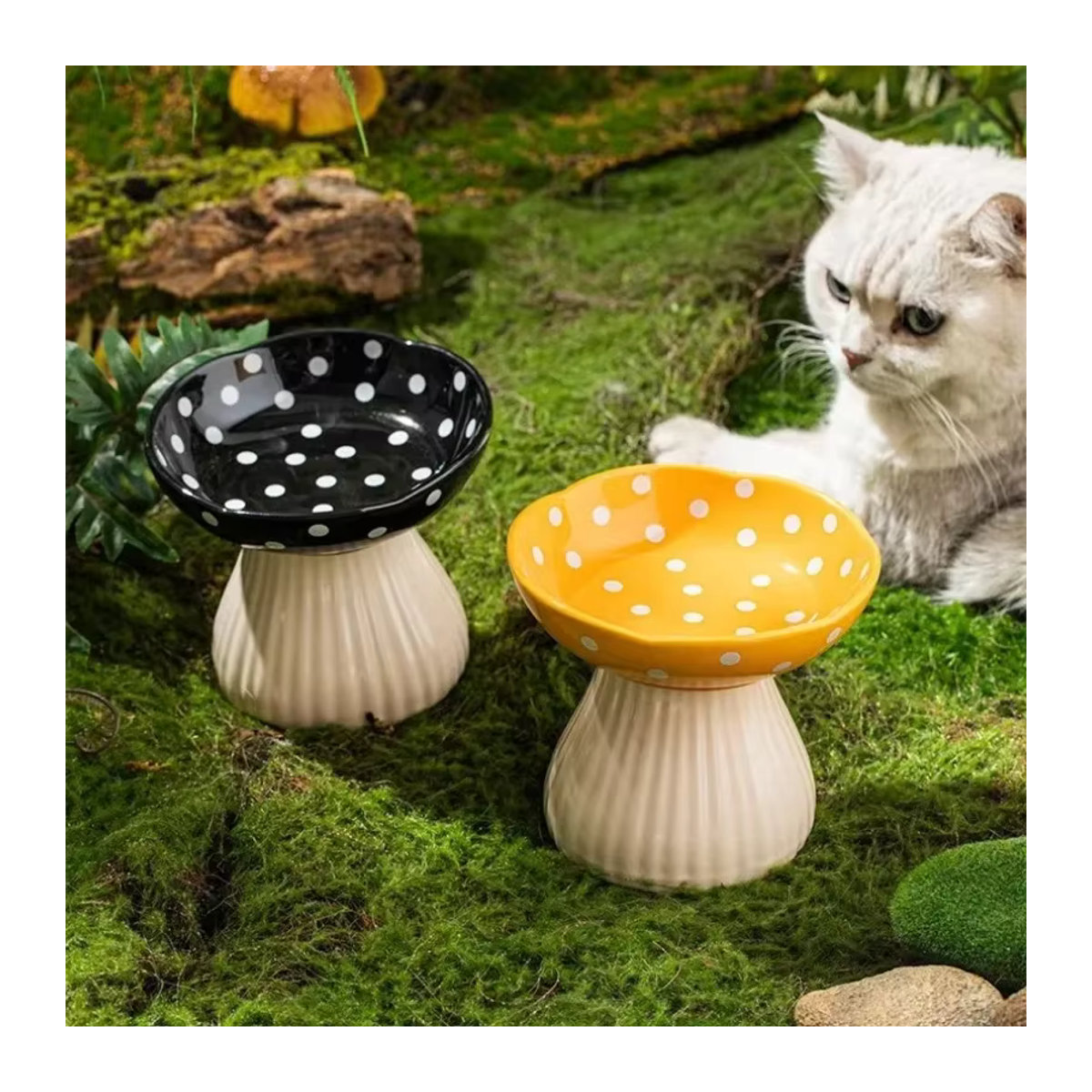 ZHUOJI Pilz Fressnapf für Haustiere aus Kunstharz in Gelb und Bunt als dekorative Katzenfütterungsschale - Bild 4