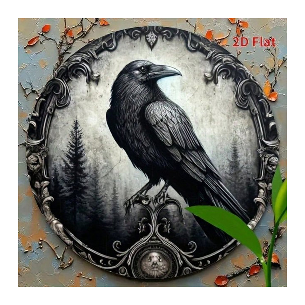 ZIJI Halloween Krähenkranz Metall Wanddekoration Gotisches Rundes Blechschild Schwarz Durchmesser: 20,32 cm - Bild 1