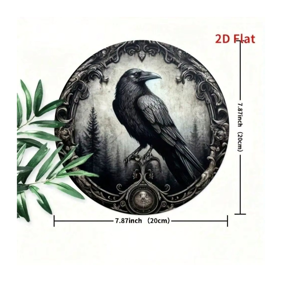 ZIJI Halloween Krähenkranz Metall Wanddekoration Gotisches Rundes Blechschild Schwarz Durchmesser: 20,32 cm - Bild 2