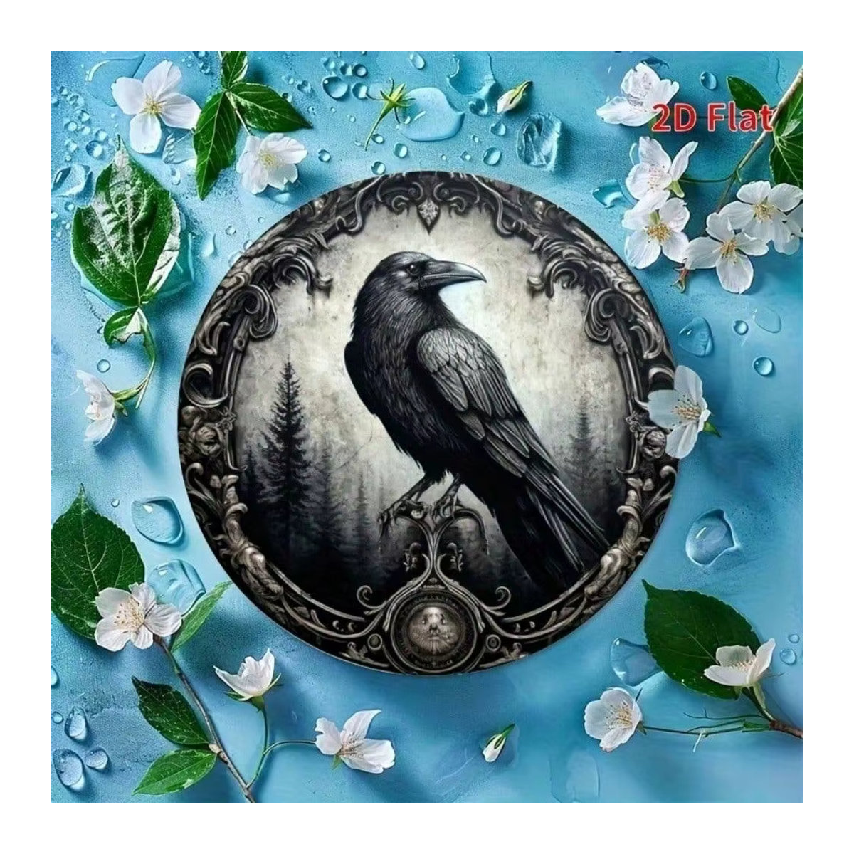 ZIJI Halloween Krähenkranz Metall Wanddekoration Gotisches Rundes Blechschild Schwarz Durchmesser: 20,32 cm - Bild 3