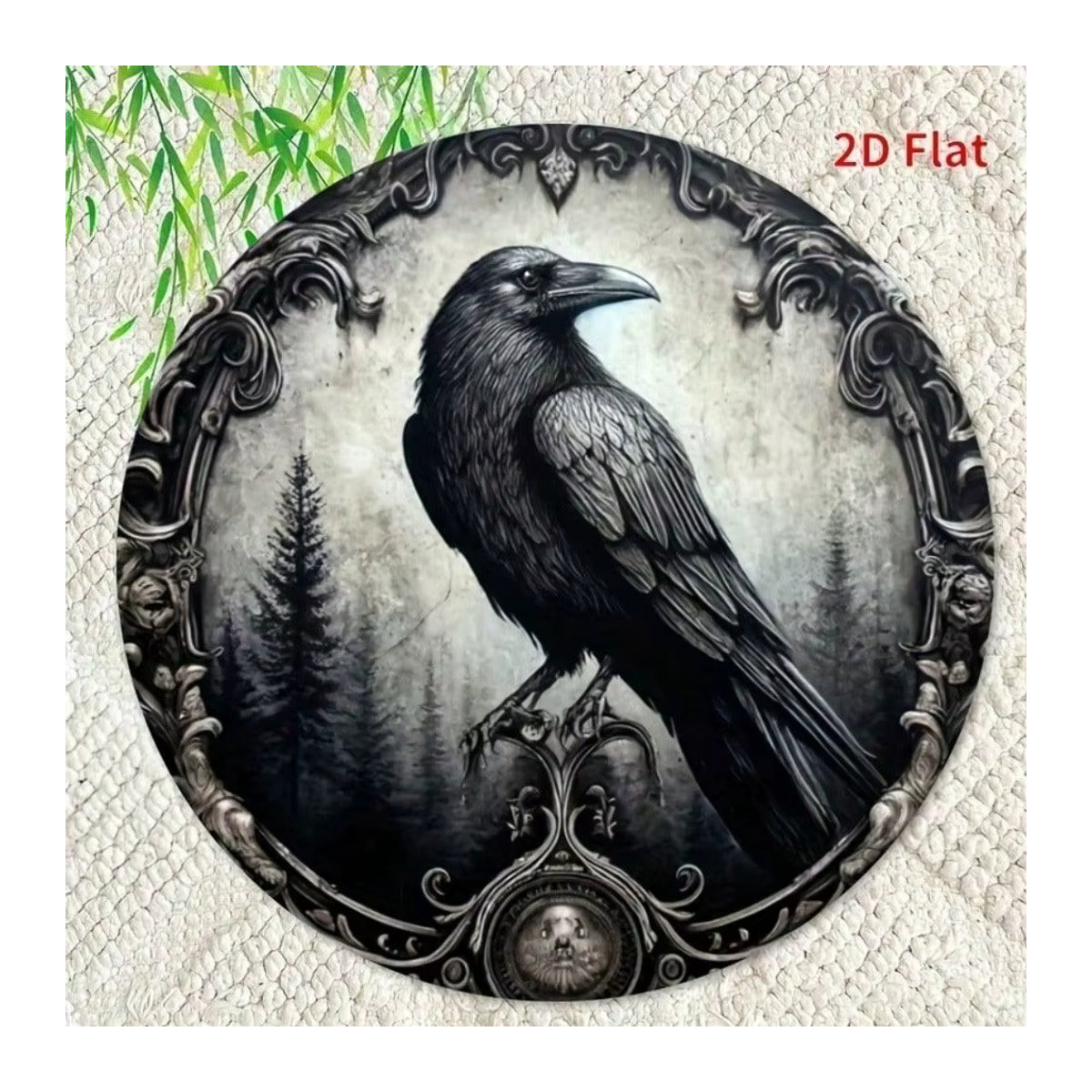 ZIJI Halloween Krähenkranz Metall Wanddekoration Gotisches Rundes Blechschild Schwarz Durchmesser: 20,32 cm - Bild 4