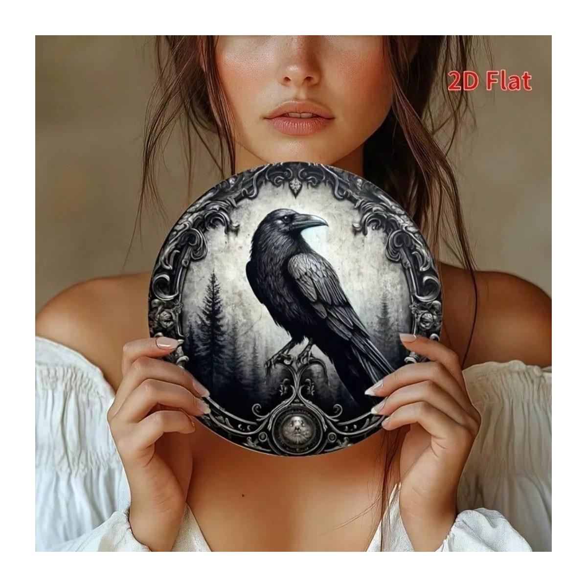 ZIJI Halloween Krähenkranz Metall Wanddekoration Gotisches Rundes Blechschild Schwarz Durchmesser: 20,32 cm - Bild 5