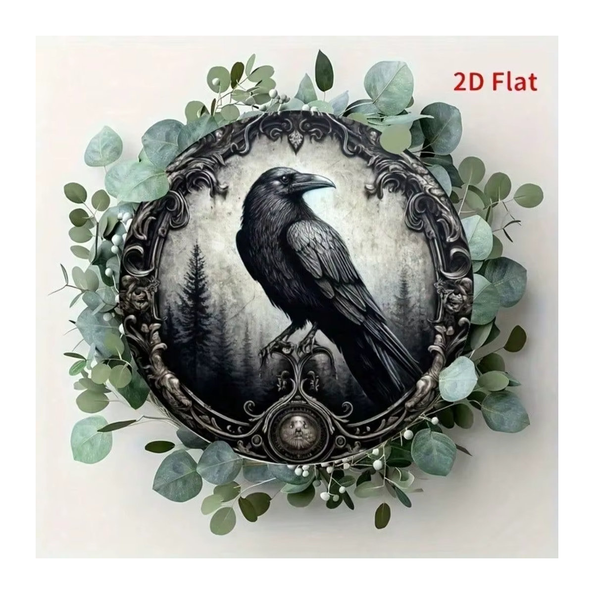 ZIJI Halloween Krähenkranz Metall Wanddekoration Gotisches Rundes Blechschild Schwarz Durchmesser: 20,32 cm - Bild 6