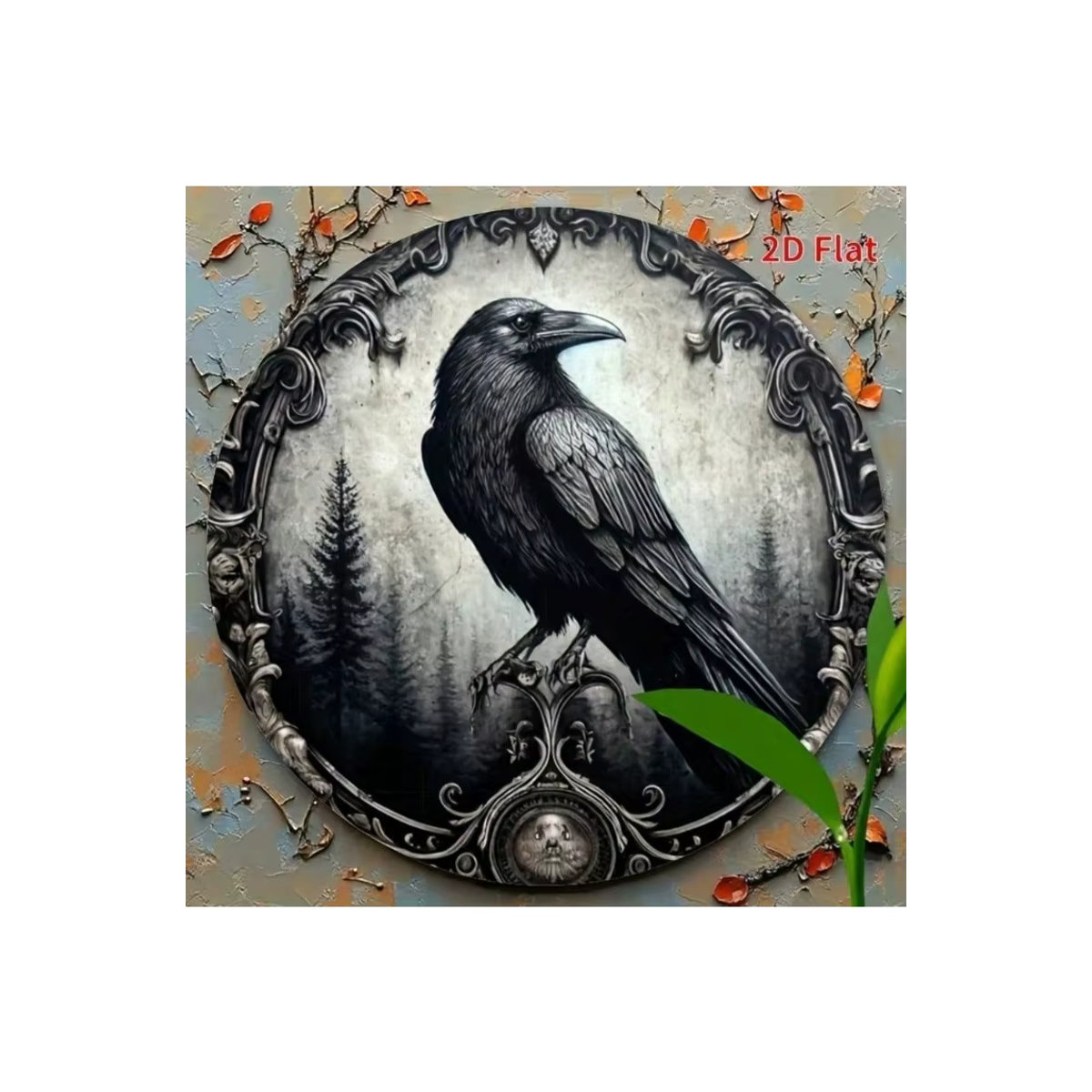 ZIJI Halloween Krähenkranz Metall Wanddekoration Gotisches Rundes Blechschild Schwarz Durchmesser: 20,32 cm - Bild 7