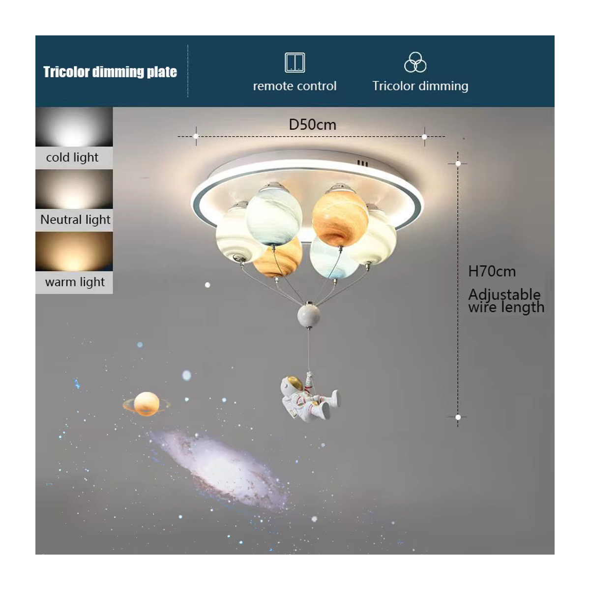 ZIMULONG Astronaut Moderne LED-Deckenleuchte Bunt als Kreative Planetenlampe für Kinderzimmer, Esszimmer oder Arbeitszimmer - Bild 6