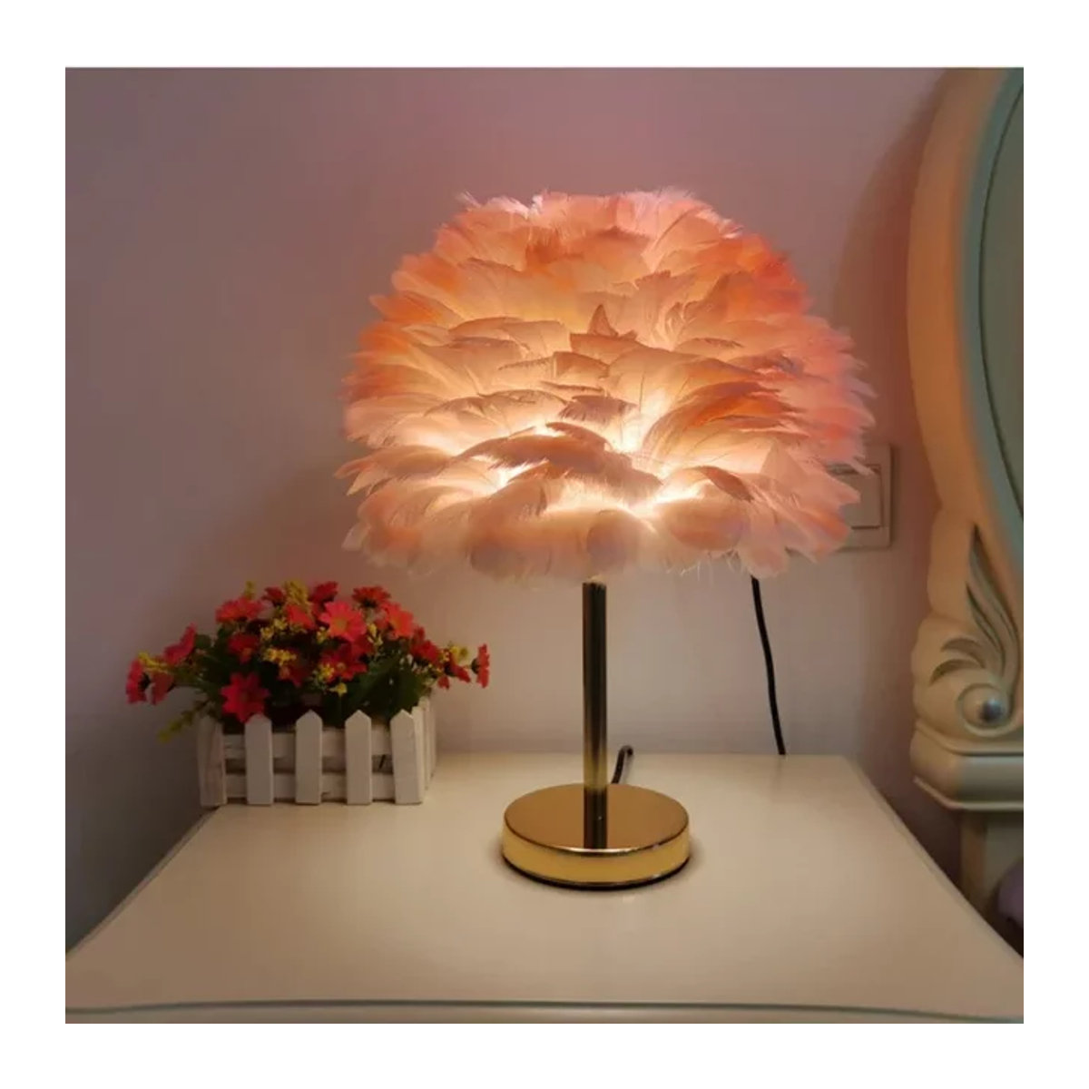 ZIMULONG Moderne Feder Tischlampe im Bohemian Stil in Rosa - Bild 1