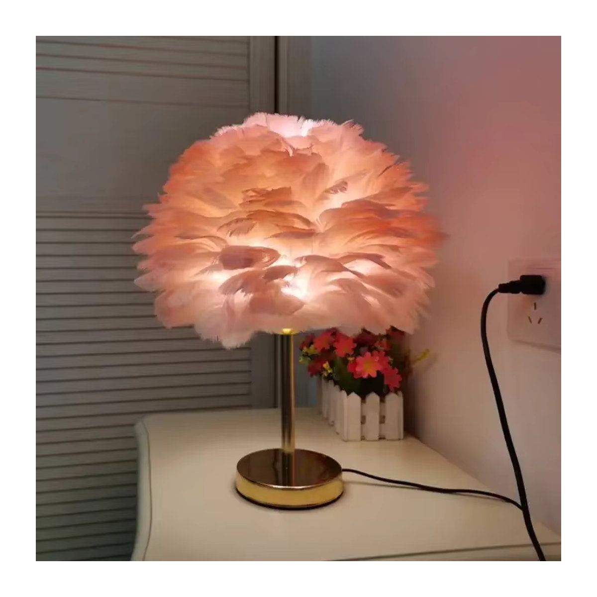 ZIMULONG Moderne Feder Tischlampe im Bohemian Stil in Rosa - Bild 2