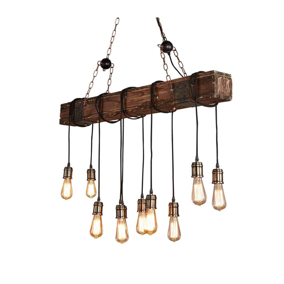 ZIMULONG Retro Holz Deckenleuchte im Industrial Design für E27 LED, Brauner Vintage Kronleuchter für Loft und Bar - Bild 2