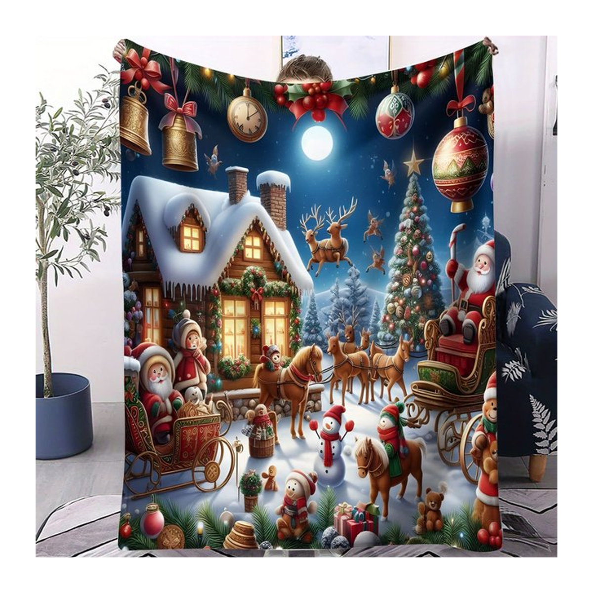 ZIZ Flanell-Decke mit Weihnachtsdesign für Sofa und Schlafzimmer, mehrfarbig - Bild 1