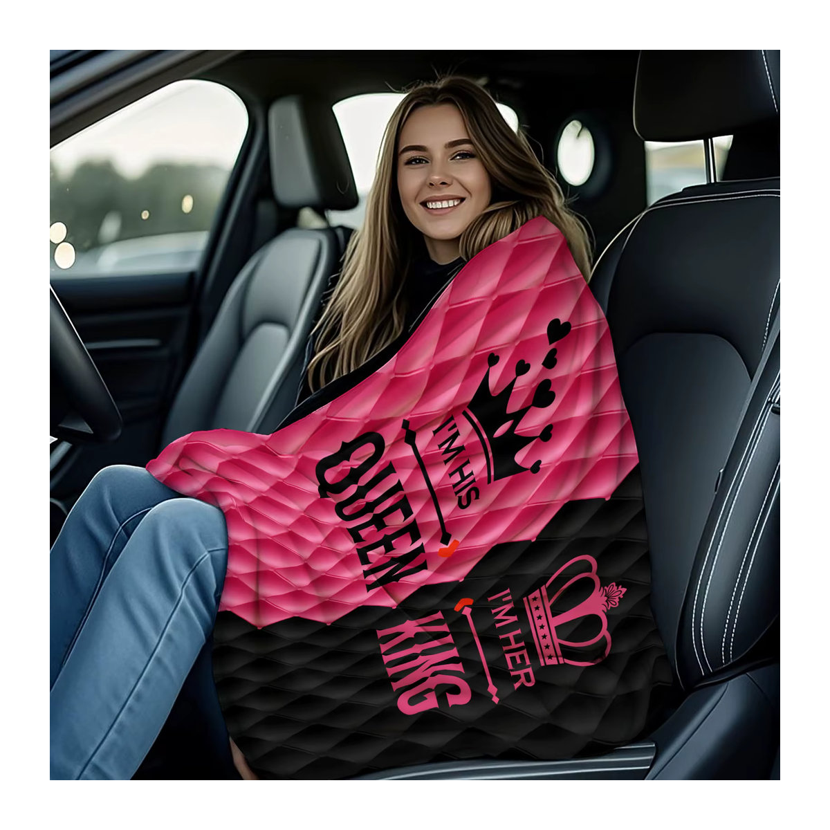 ZIZ Flanelldecke mit Herz- und Kronenprint, mehrfarbig, wärmende Fleece-Decke für Zuhause, Camping oder Reisen - Bild 2