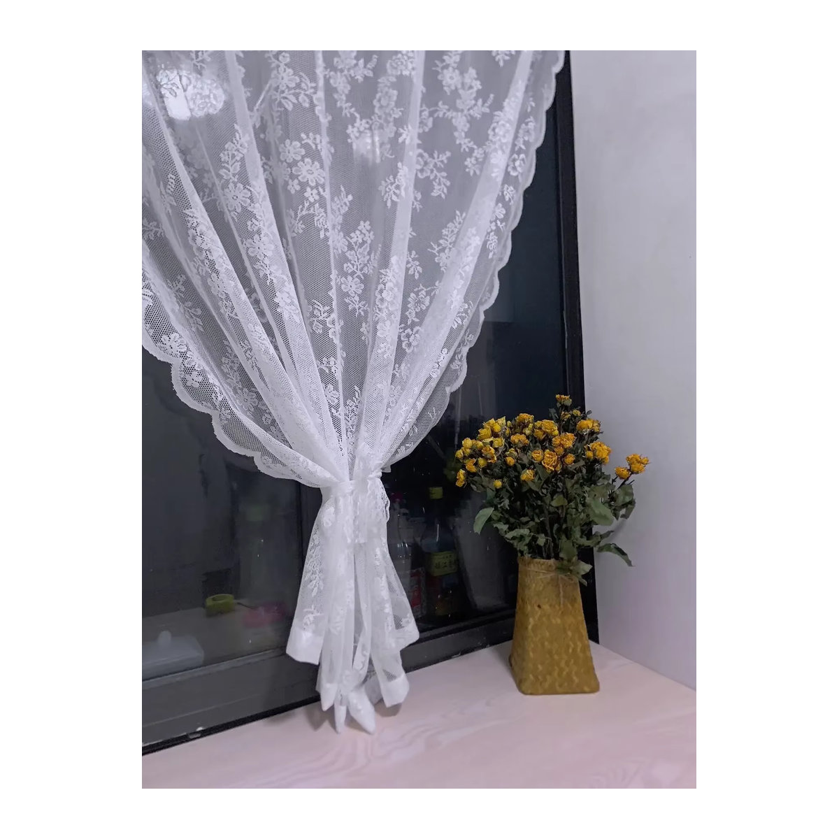 ZJBYZHOUSEHOLD Transparenter Tüllvorhang mit floraler Spitze in Weiß für Wohnzimmer und Schlafzimmer - Bild 2