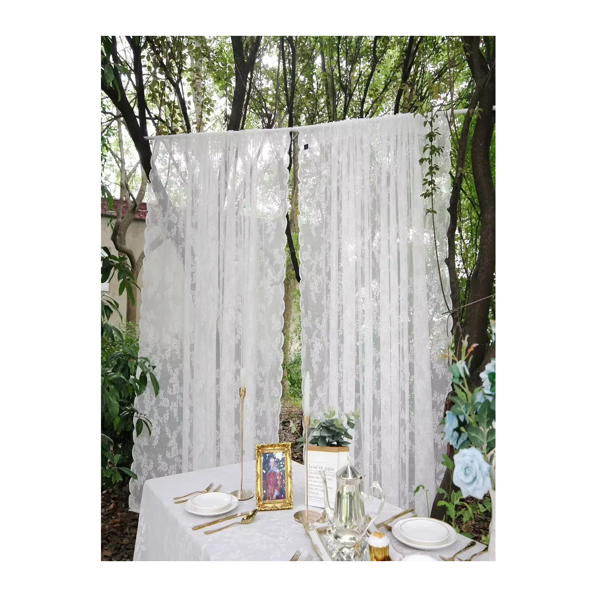 ZJBYZHOUSEHOLD Transparenter Tüllvorhang mit floraler Spitze in Weiß für Wohnzimmer und Schlafzimmer - Bild 3
