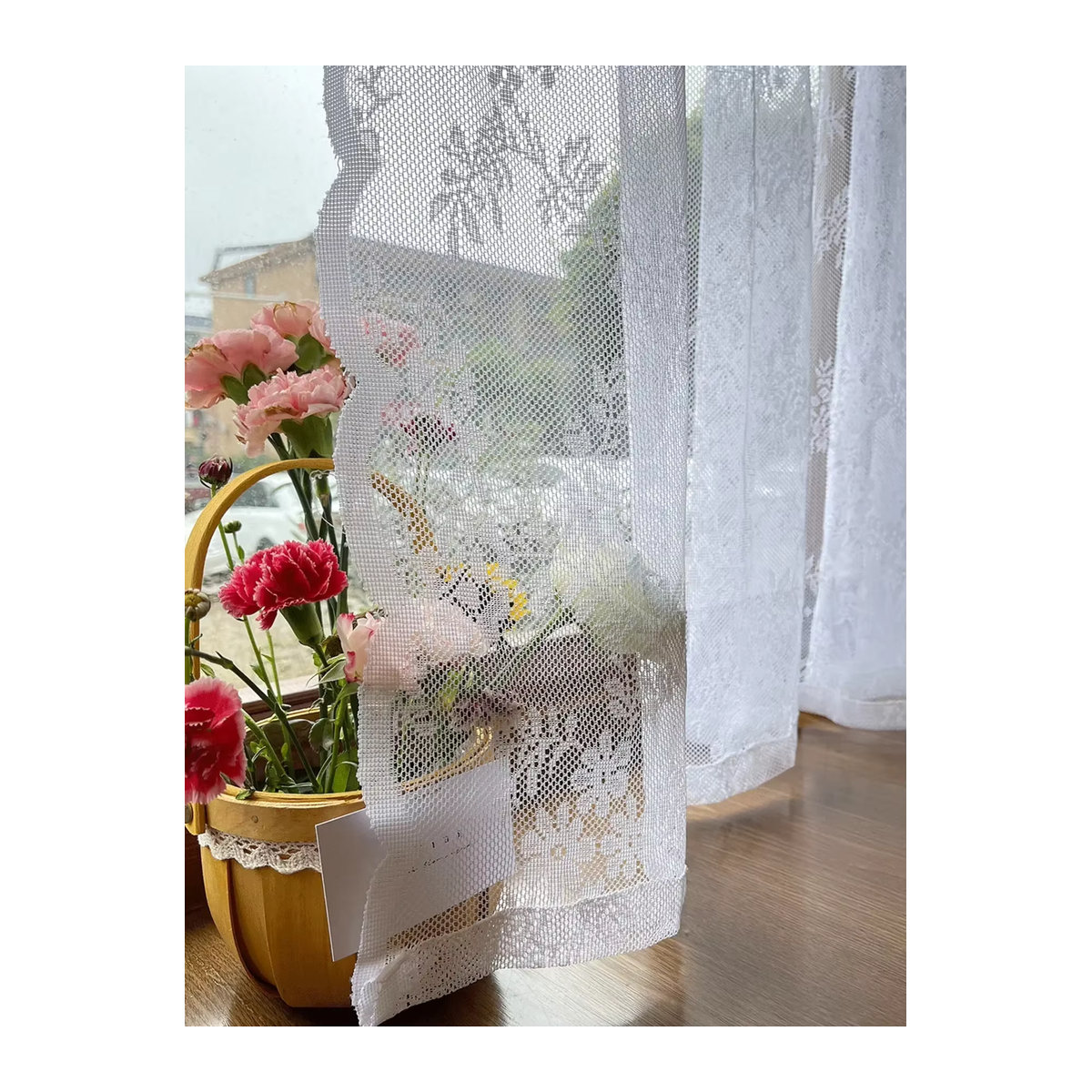 ZJBYZHOUSEHOLD Transparenter Tüllvorhang mit floraler Spitze in Weiß für Wohnzimmer und Schlafzimmer - Bild 5