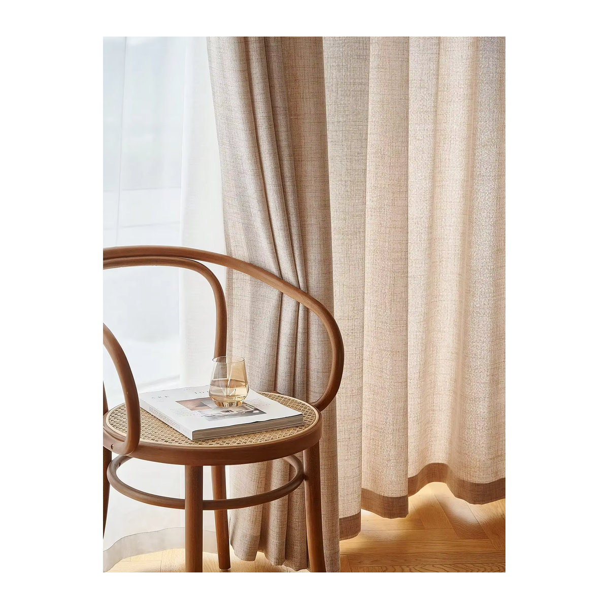 ZJBYZHOUSEHOLD Vorhänge im japanischen Stil mit Leinenstruktur, semi-transparent, beige - Bild 2