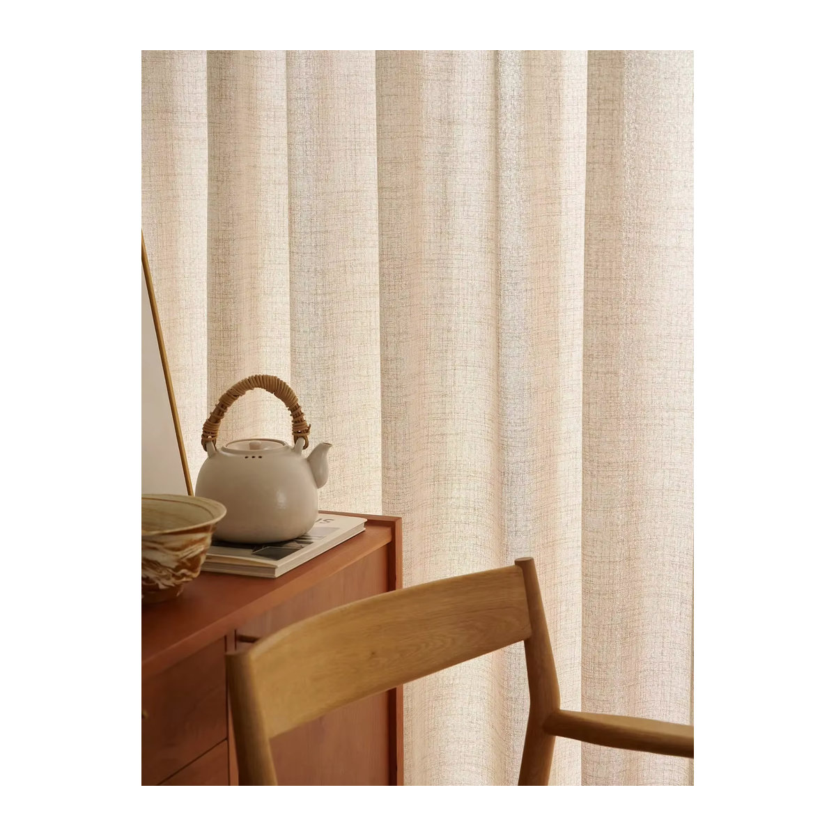 ZJBYZHOUSEHOLD Vorhänge im japanischen Stil mit Leinenstruktur, semi-transparent, beige - Bild 4