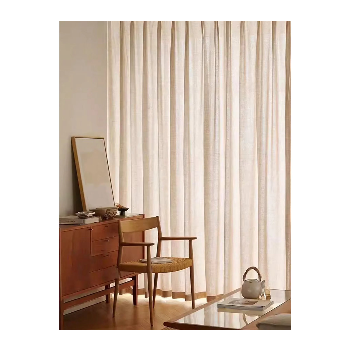 ZJBYZHOUSEHOLD Vorhänge im japanischen Stil mit Leinenstruktur, semi-transparent, beige - Bild 6