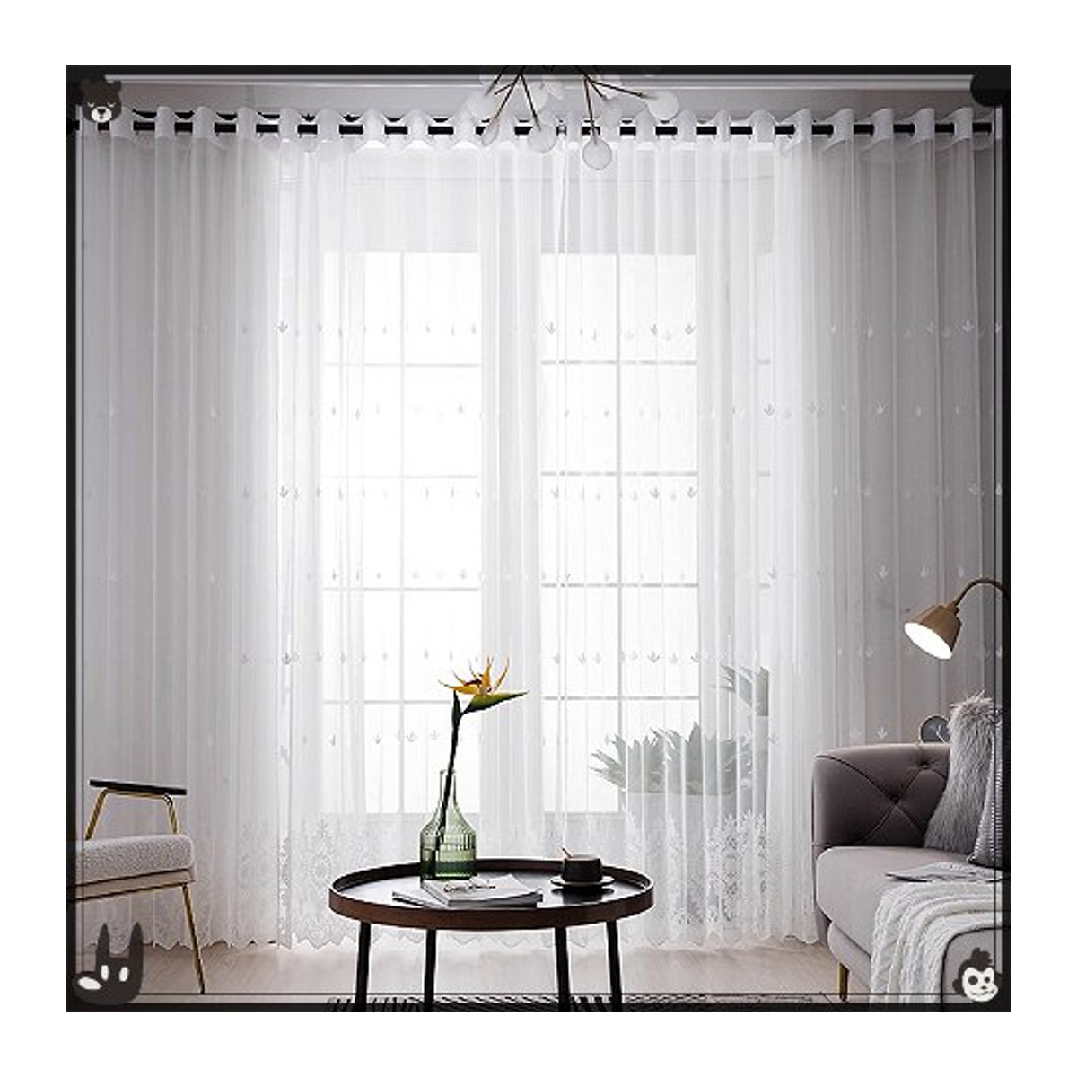 ZJBYZHOUSEHOLD Weißer Gaze-Vorhang mit Spitze und Stickerei im Prinzessinnen-Stil für Wohnzimmer und Schlafzimmer - Bild 1
