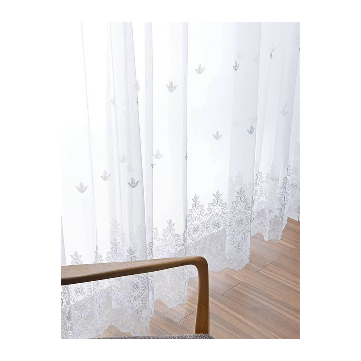 ZJBYZHOUSEHOLD Weißer Gaze-Vorhang mit Spitze und Stickerei im Prinzessinnen-Stil für Wohnzimmer und Schlafzimmer - Bild 2