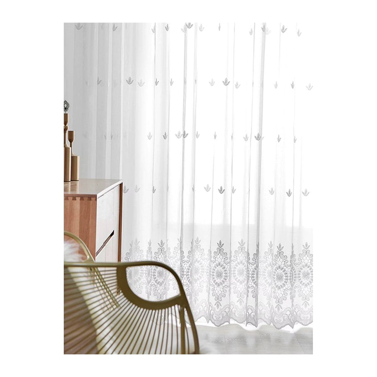 ZJBYZHOUSEHOLD Weißer Gaze-Vorhang mit Spitze und Stickerei im Prinzessinnen-Stil für Wohnzimmer und Schlafzimmer - Bild 3