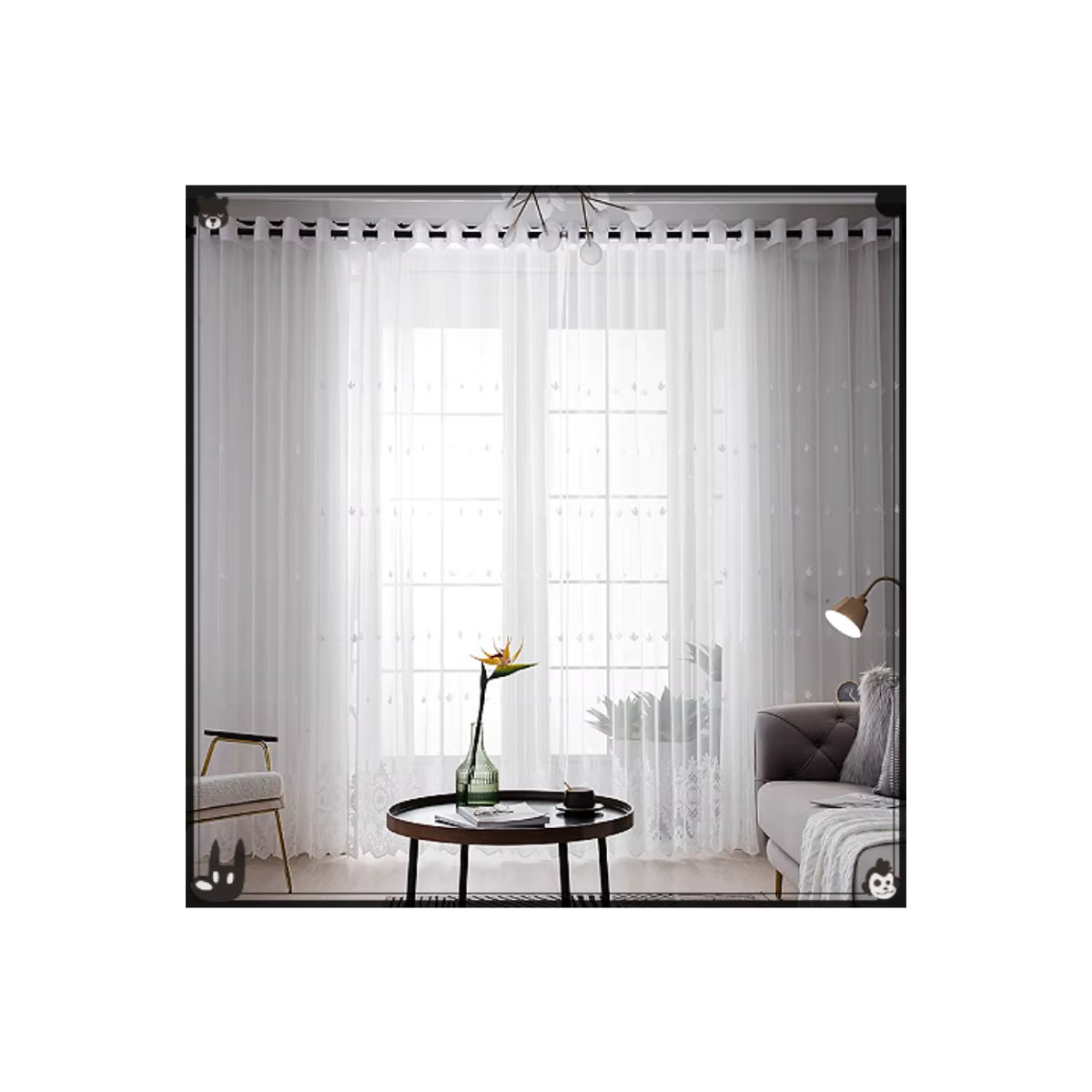 ZJBYZHOUSEHOLD Weißer Gaze-Vorhang mit Spitze und Stickerei im Prinzessinnen-Stil für Wohnzimmer und Schlafzimmer - Bild 6