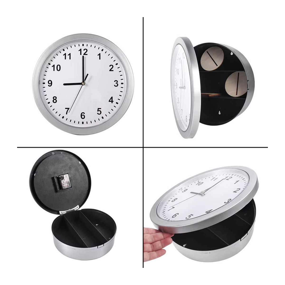 ZJCHAO Geheime Wanduhr als Versteckbox für Geld und Schmuck, rund, Kunststoff, Silber oder Weiß - Bild 4